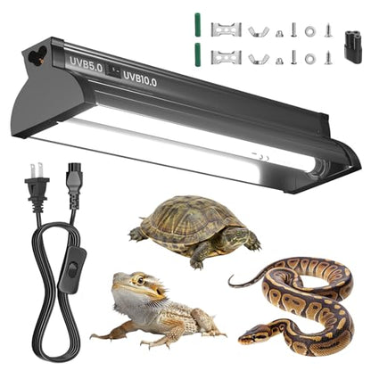 Dual-Mode 8W T5 UVB Light for Reptiles, Switchable 5.0/10.0 UVB Light for Tropical & Desert Reptiles, 12.4inTerrarium Hood Fixture for Bearded Dragon, Gecko, Tortoise, Snake
