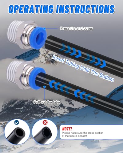 1/4" Air Line Tubing Kit, 32.8FT(10M) SAE J844 PA Nylon Air Hose Tubing with Cutter and Teflon Tape, 1/4" Air Hose with Push to Connect Fittings for Air Brake System Or Fluid Transfer(30PCS)
