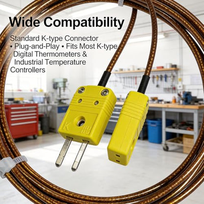 K Type Thermocouple Extension Cable 79in/2.2 Yards | Brown Wire PVC Coating Polyimide Construction, Temperature Range: 0°F–1300°F - size: 79in/2.2 yards