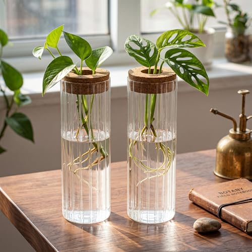 6 Set Propagation Station Jar Desktop Glass Planter Station Flower Vases Water Terrarium Jar with Cork Lid for Propagating Flower Plants Centerpiece Office Home Garden Decor(Large) - size: Large