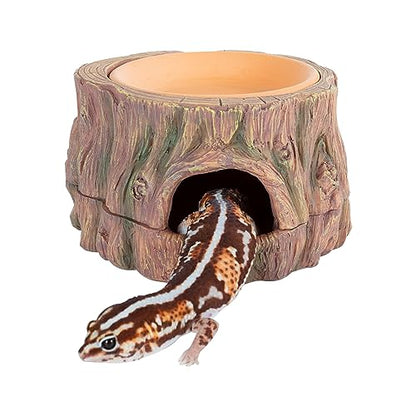 3 in 1 Reptile Hide Cave with Detachable Base & Humidity Dish, Essential Tank Terrarium Decor Humid Hideout Accessories for Small Reptiles Crested Gecko, Leopard Gecko, Lizard, Snake, Crabs