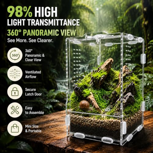 Jumping Spider Enclosure, Insect Terrarium, Bug Cage, Acrylic Terrarium for Tarantula, Snail, Praying Mantis, Frog, and Small Reptiles (3.5" x 3.5" x 5.9") - size: 3.5" x 3.5" x 5.9"