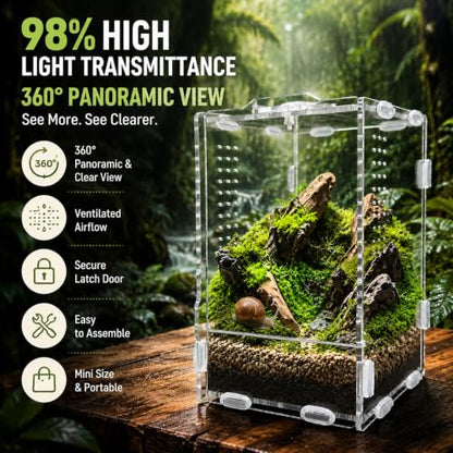 Jumping Spider Enclosure, Insect Terrarium, Bug Cage, Acrylic Terrarium for Tarantula, Snail, Praying Mantis, Frog, and Small Reptiles (3.5" x 3.5" x 5.9") - size: 3.5" x 3.5" x 5.9"