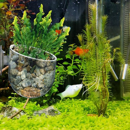 2Pcs Fish Tank Plant Holder Aquarium Plant Pot Suction Cup Planters | Water Plant Holder for Aquarium Suction Pot Clear Acrylic Aquatic Planter Aquarium Plants Cup for Fish Tank Decorations