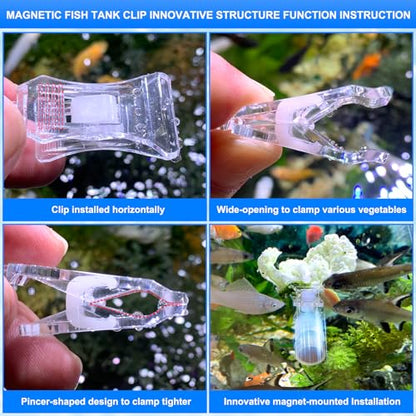 Magnetic Aquarium Veggie Clip Plant Feeding nori Seaweed Clip for Saltwater Fish Aquarium Magnet Lettuce Food clamp Fish Accessories—Patented Product (2pcs Magnetic Veggie Clip) - size: 2pcs magnetic veggie clip