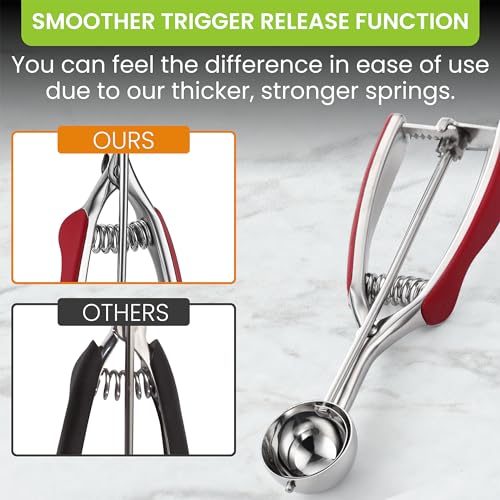 Spring Chef Small Stainless Steel Melon Baller Scoop #60, 1 Tablespoon, Red | Premium 2" Cookie Scoop for Baking with Soft Grip & Trigger Release, Melon Scooper, Small Ice Cream Scoop, Dishwasher Safe - color: Red, size: #60 - Small - 1 Tbsp