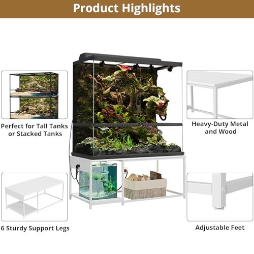 4x2x2 Reptile Enclosure Stand – 48"x24" Tall Reptile Tank Stand for 120 Gallon Aquarium Stand, Bearded Dragon Cage, Snake Enclosure & Stackable Terrarium with LED Light - color: White