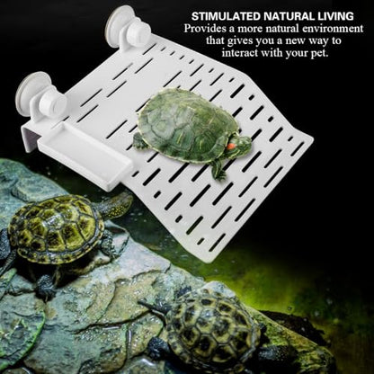 Aquarium Reptile Platform with Suction Cup Floating Dock for Turtles and Frogs Food Container and Resting Terrace for Fish Tank Habitat
