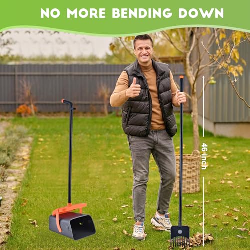Dog Pooper Scooper for Large Dogs, 46" Long Handle Adjustable Pooper Scooper for Large Dogs，Dog Pooper Scooper with 75 Waste Bags，Large Capacity Swivel Bin & Rake