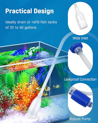 Pawfly Aquarium Water Changer Aquarium Siphon Vacuum Cleaner for 20-40 Gallon Fish Tank, Vacuum Gravel Cleaner with 4.4" Long Hose Manual Aquarium Cleaning Tools for Water Changing and Maintenance