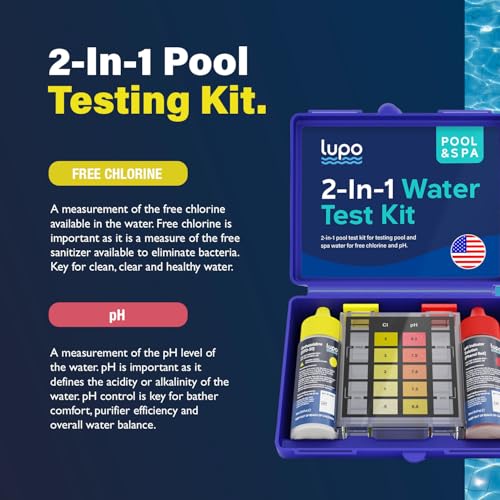 LUPO 2-In-1 Pool Test Kit | Pool Testing Kit For Residential Swimming Pools & Spas For Testing Free Chlorine & pH | Pool Chemical Test For Quick & Accurate At-Home Pool Water Testing