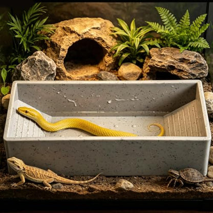 Tortoise Soaking Tray Non-Slip Bathing Pool | Reptile Food Water Bowl for Geckos Snakes Pets Habitat Aquarium Terrarium Outdoor