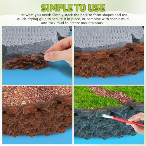 Tree Bark Base Material for DIY Model Scenes Lightweight Natural Miniature Nature Decor 1.96X1.18X0.19In Essential Architecture Model Supplies for Terrariums and Train Sets