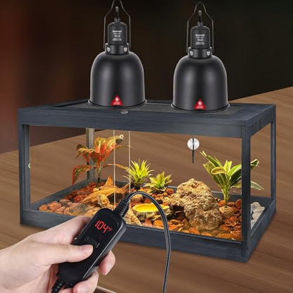 5.5 inch Reptile Heat Lamp Fixture with Dimming Thermostat | Reptile Light Fixture Max 100W,Thermostat with Temperature Controller for Bearded Dragon,Turtles,Snake and Lizard Terrarium