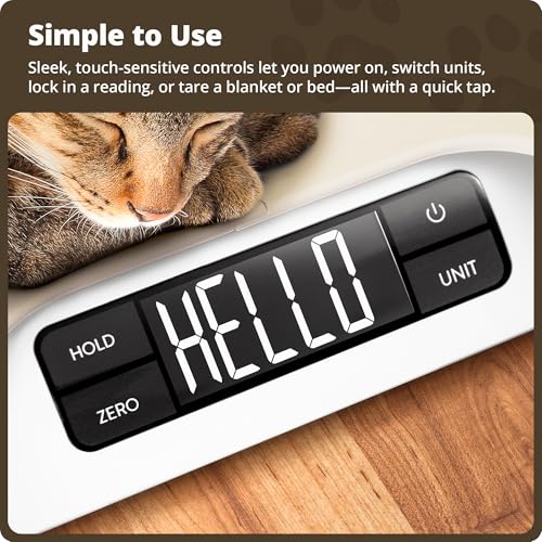 Greater Goods Wiggle-Proof Digital Pet Scale for Cats, Dogs & Small Animals | Weighs Puppies, Kittens & Senior Pets up to 44 lb, Removable Tray, Tare Function, Measures in lb, oz & kg for Growth Tracking