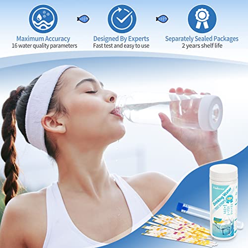 16 in 1 Water Test Kit with 125 Test Strips for Home Water Quality Testing | Drinking Water Test Strips, Well and Tap Test Kit for pH, Hardness, Chlorine, Lead, Iron, Copper, Nitrate, Nitrite, etc - size: 16 IN 1