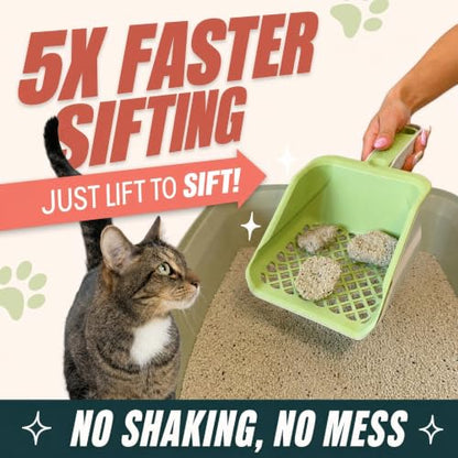 Sprinkle & Sweep: Speed Sifter Switch - Cat Litter Scooper, 2-in-1 Design: Speedy & Fine Modes, Washable Base Stand, Heavy Duty Pet Waste Removal Tool