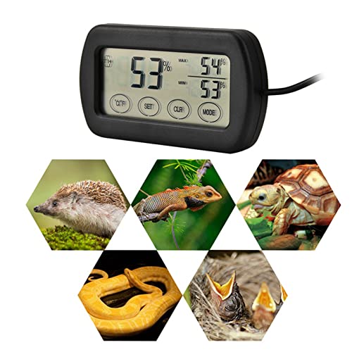 Digital Thermometer Hygrometer with Probe for Egg Incubator Reptile Tank, Indoor Outdoor Temperature and Humidity Gauge with Suction Cup, Min Record, Fahrenheit Celsius Switchable
