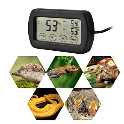 Digital Thermometer Hygrometer with Probe for Egg Incubator Reptile Tank, Indoor Outdoor Temperature and Humidity Gauge with Suction Cup, Min Record, Fahrenheit Celsius Switchable