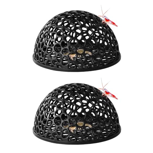 2-Pack Black Shrimp Hideouts, Aquarium Shrimp Hide, Hollow Half-Sphere Aquarium Caves, Fish Tank Porous Cave Shelter Hideout Ornament for Aquarium Small Fish Shrimp Habitat Rest