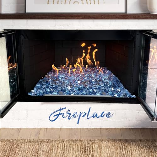 20 Pounds Fire Glass 1/2 Inch High Reflective Tempered Firepit Glass | Pacific Blue Rocks for Fireplace, Fire Pit Table, Fire Bowl and Landscaping & DIY Crafts - color: Pacific Blue, size: 1/2 inch, 20lb