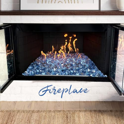 20 Pounds Fire Glass 1/2 Inch High Reflective Tempered Firepit Glass | Pacific Blue Rocks for Fireplace, Fire Pit Table, Fire Bowl and Landscaping & DIY Crafts - color: Pacific Blue, size: 1/2 inch, 20lb