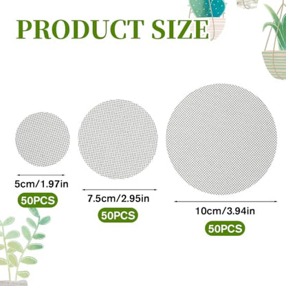 150PCS Plant Pot Drainage Hole Screens, Plant Pot Hole Mesh Pads Round Flower Pots Drainage Covers Prevent Soil Loss Bonsai Bottom Grid Mat for Succulents Bonsai, Indoor Plants & Repotting(2/3/4 Inch)