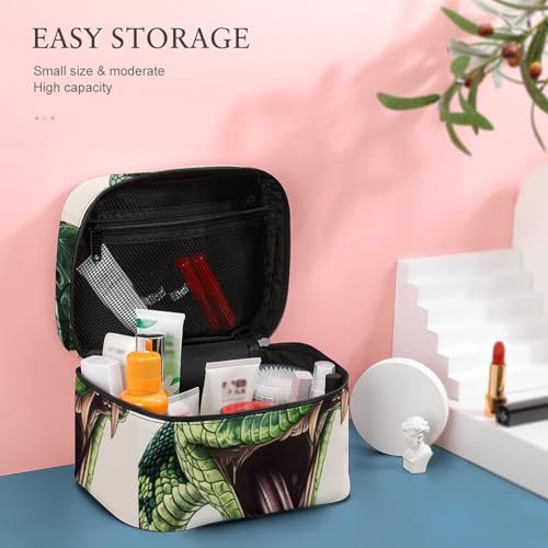 Green Snake Makeup Bag Cosmetic Case Organizer Box | portable handle,divider for skincare and brushes,large capacity,PU leather