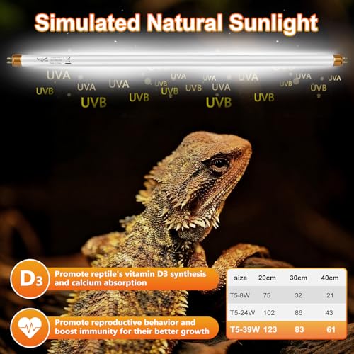 UVB Light for Reptiles Bearded Dragon, 2 Pack T5 UVB Reptile Light UVB Bulb 10.0 39W UVA UVB Reptile Light Bulb Terrarium Light Lamp Tube for Turtle Chameleon Leopard Gecko Snake Tank, 34 Inch - size: T5-34 Inch(2 Pack)