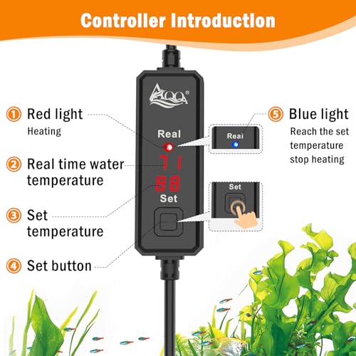 AQQA Small Aquarium Heater,Submersible Fish Tank Heater Adjustable Temperature,Mini Short Dual-use Fish Heater with LED Digital Display Thermostat,Saltwater Freshwater 200W - size: 200W（for 20-40 gal)