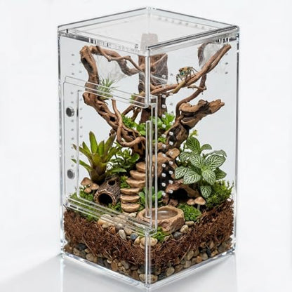3x3x6 Acrylic Jumping Spider Enclosure - Pre-Assembled Habitat | Crystal-clear acrylic 360 view, top & side vents, front-opening door, upgraded handle, ideal for jumping spiders & mini pets - size: 3"3"6"
