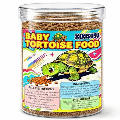 Baby Tortoise Food with Fish & Krill Meal, Spirulina & Astaxanthin | Enhanced with Calcium & Vitamins for Hatchlings & Young Sulcata, Leopard, Russian & Hermann's Tortoises (7 oz)