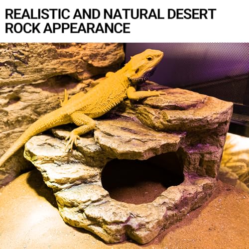 Resin Reptile Hideout Cave Reptile Habitat Tank Decor Terrarium Accessories for Bearded Dragon Leopard Gecko Lizards Turtle - size: Large