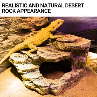 Resin Reptile Hideout Cave Reptile Habitat Tank Decor Terrarium Accessories for Bearded Dragon Leopard Gecko Lizards Turtle - size: Large