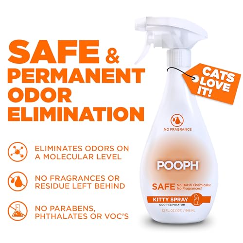 POOPH Kitty Odor Eliminator Spray for Cats, 32 fl oz | Helps eliminate cat odors on furniture, bedding, litter areas, and more. Fragrance-free 32 oz spray