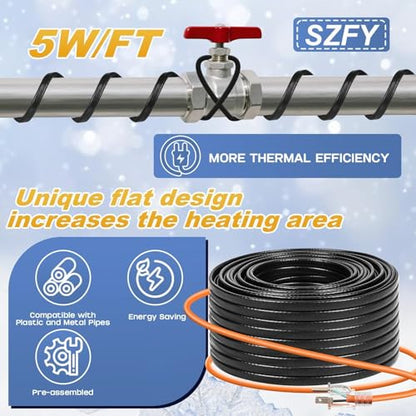 3FT~200FT Heat Tape for Water Pipes -40°F Deicing Pipe Heat Cables for Roof (3FT) - size: 3FT