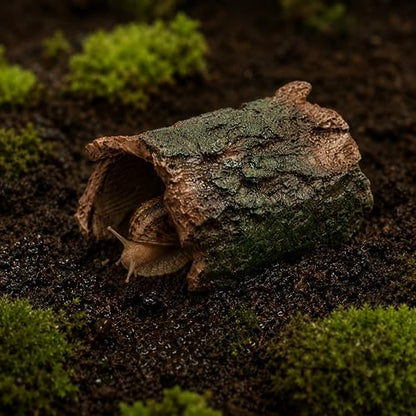 Pet Snail Hideout and Climbing Bridge Set for Terrarium Habitat Decor (Hideout) | Low-Profile Bark-Style Hideout and 17 cm Bridge for Natural Resting and Crawling Routes
