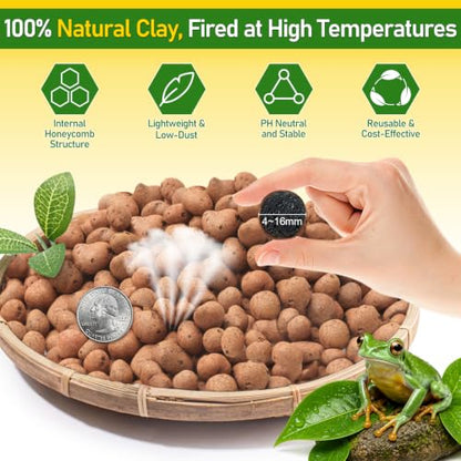 Riare 10LBS Expanded Clay Balls Terrarium Substrate for Reptiles - 100% Organic Lightweight Clay Pebbles Substrate Frogs False Bottom Substrate, Bioactive Terrarium Substrate for Drainage and Moisture - color: 10LB