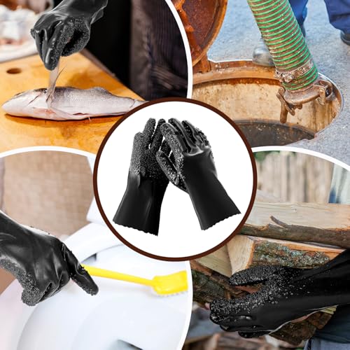 Teenyyou 4 Pairs Sewer Snake Gloves Non Slip and Reusable PVC Sewer Abrasion Resistant Drain Cleaning Waterproof Safety Plumbing Snake Gloves for Men Women Plumber Tools (Black,Regular) - color: Black, size: Standard