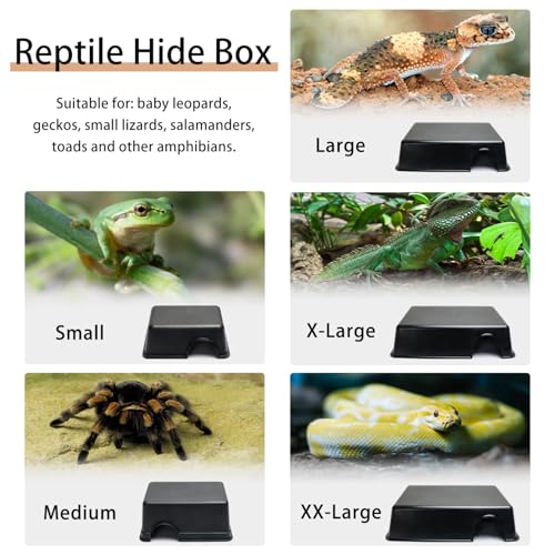 Reptile Hide Box - Provide Secure and Safe Shelter for Geckos and Ball Python Snakes, Easy to Clean (Black, XL) - size: XL