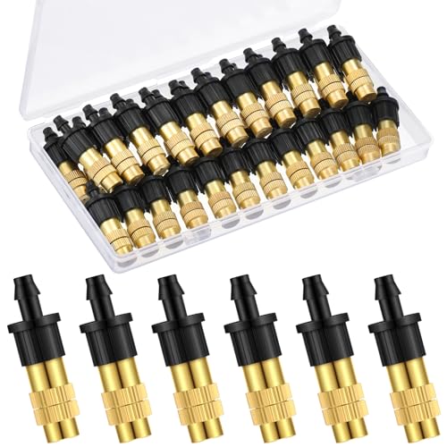 50 Pack 1/4" Misting Nozzles, Adjustable Copper Irrigation Atomizing Spray Emitters Drip Sprinkler Heads for Garden, Greenhouse, Agricultural, Patio Misting, Outdoor Cooling System(Short) - style: Short