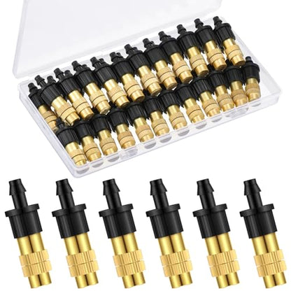 50 Pack 1/4" Misting Nozzles, Adjustable Copper Irrigation Atomizing Spray Emitters Drip Sprinkler Heads for Garden, Greenhouse, Agricultural, Patio Misting, Outdoor Cooling System(Short) - style: Short