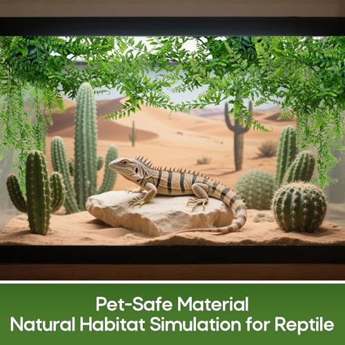 RAINFLOW 2PCS Fake Hanging Plants - Artificial Reptile Habitat Vines | UV Resistant Artificial Boston Ferns for Bearded, Dragon, Snake. Geckos, Hermit Crab, Lizard, Chameleon, 31.5 Inch - size: 31.5"x5.1"
