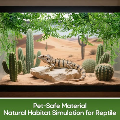 RAINFLOW 2PCS Fake Hanging Plants - Artificial Reptile Habitat Vines | UV Resistant Artificial Boston Ferns for Bearded, Dragon, Snake. Geckos, Hermit Crab, Lizard, Chameleon, 31.5 Inch - size: 31.5"x5.1"