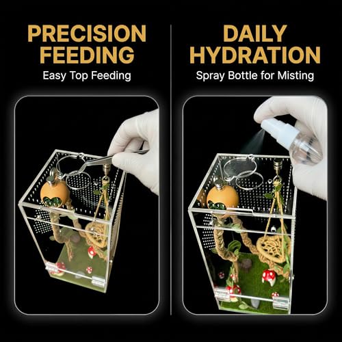 Jumping Spider Enclosure Kit, Acrylic Terrarium & 19PCS Accessories | Pre-Assembled Jumping Spider Enclosure Kit with Decor, Front Opening Spider Terrarium, Ventilated Jumping Spider Habitat