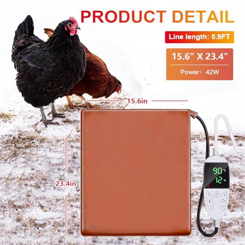 Chicken Heating Pad Baby Chicks Heater Mat Temperature and Timer Adjustable Led Display Chicken Warming Blanket Heated Mat with Anti Bite Cord Chick Brooder Heating Plate Orange 15.6" X 23.4" - size: 23.4x15.6x0.4inches