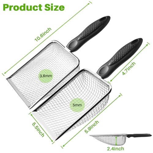 2 Pack Cat Litter Scoop with 3.8mm & 5mm Mesh – Stainless Steel Kitten Litter Scoop with 2 Adhesive Hooks, Metal Cat Poop Scooper for All Litter Types, Efficient Sifting & Easy Cleaning for Litter Box