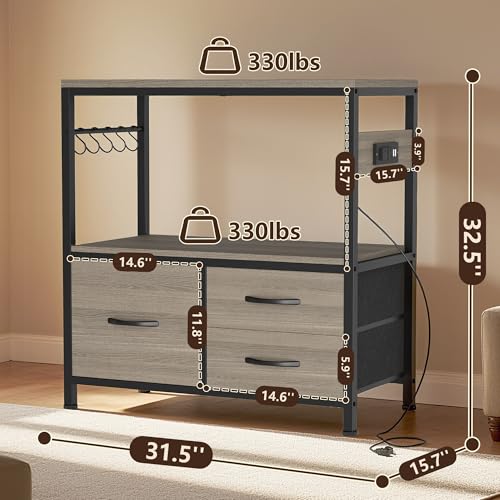 Heybly 20-29 Gal Fish Tank Stand with Drawer, Power Outlet,330lbs HAS001SG | Aquarium Stand,Heavy Duty Metal Frame for Fish Tank, Turtle & Reptile Terrarium, 31.5" x 15.7" Top, Rustic Gray - color: Greige, size: 20-29 gal