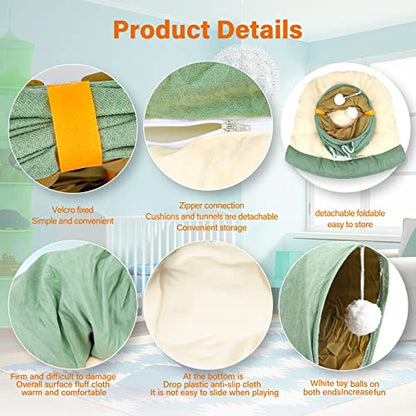 BWOGUE Bunny Tunnel Bed, 2-in-1 Collapsible Rabbit Tunnel Hideout with Mat | Removable Mat for Washing, 46.8 in Length, Ball Toy for Play, Soft Suede Fabric, Cats Rabbits Guinea Pigs - color: Green