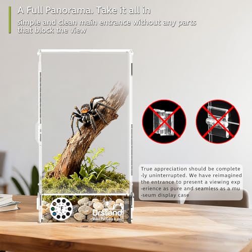 Jumping Spider Enclosure, Acrylic Spider Terrarium with Magnetic Door, Side-Opening, Laser-Cut Biomimetic Ventilation System, Escape-Proof for Feeder Insects (6.5"x6.5"x12") - size: 6.5"x6.5"x12" - Side-opening